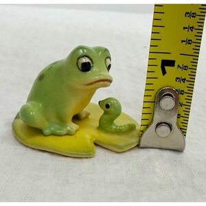 Vintage Josef Originals Frog and Inch Worm on Lily Pad Figurine Miniature Japan